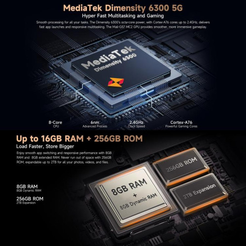  Ulefone Armor X16 Pro, 8 Go + 256 Go, vision nocturne, téléphone robuste IP68/IP69K, écran 6,56 pouces, Android 15, MediaTek Dimensity 6300 Octa Core, réseau : 5G, NFC, OTG (Sand Dune) SU938J531-017